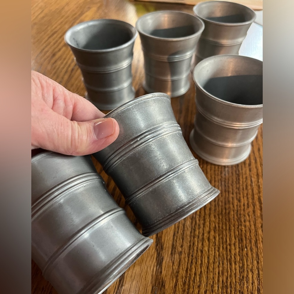 Stede antique pewter tumblers rare set of six flared cups beaker stamped German - Picture 5 of 16
